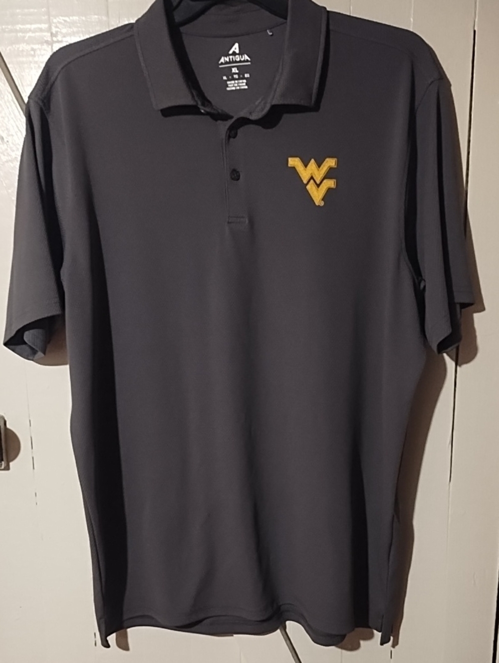 Antigua Men's Dark Gray Polo with Gold WV Emblem EUC XL.